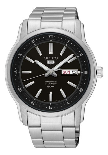 Reloj Seiko Hombre Snkp11k1 Sport 5 Automático Negro Color de la malla Plateado