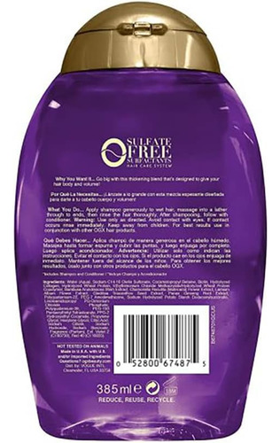 Shampoo E Volumizador De Biotina E Colágeno Ogx Thick & Full
