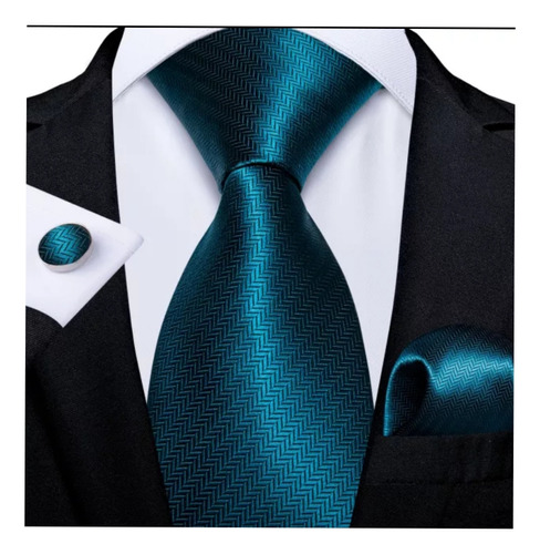 Corbata Color Azul Petróleo Elegante+ Colleras + Pañuelo 