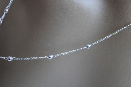 Imagem 5 de 7 de Corrente Terço 45 Cm Bolinhas 3mm Prata 925 Cx Veludo