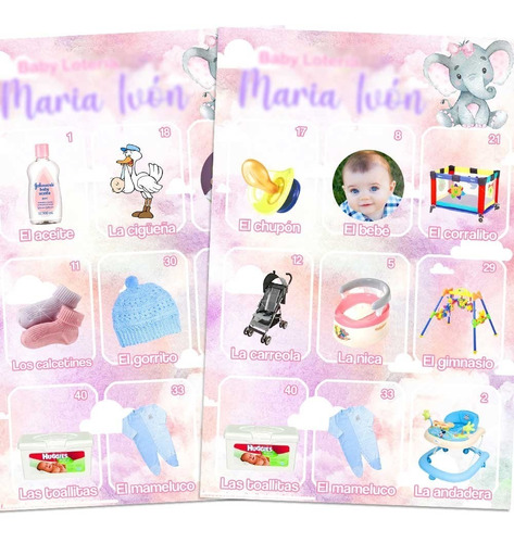 Lotería Baby Shower Elefante Rosa Niña 30 Cartones Digital