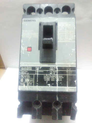 Breaker  3x100  Amp Marca Siemens Mod Hde43b100