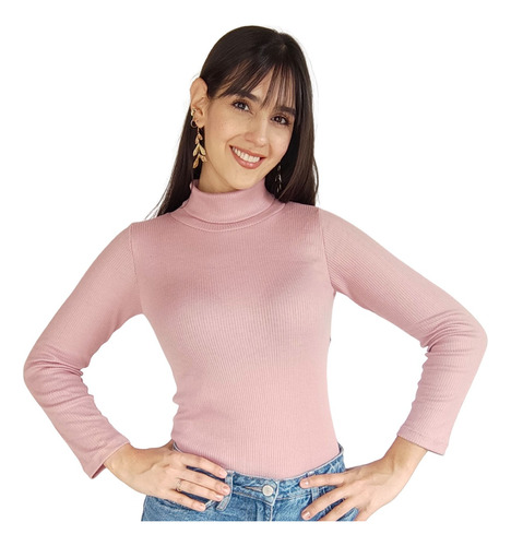 Blusa Cuello Tortuga Manga Larga En Rib Acanalado Tubular