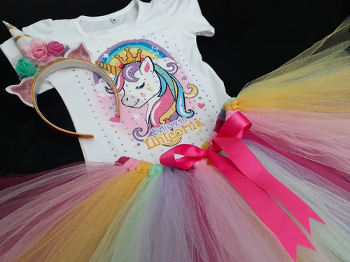 Tutu Remera Vincha Unicornio Strass Mangas Princesa Disfraz 