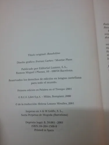 297 Libro Baudolino - Umberto Eco - Lumen Editorial (Usado)