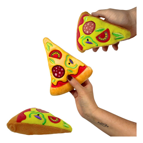 Pelucia Brinquedo Pet Hambueguer Pizza Com Apito Divertido Cor Amarelo