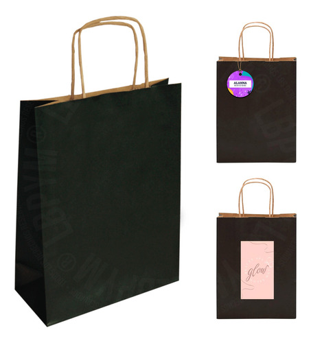 50 Bolsa Papel Craft Negro 22x27 Personalizar Regalo Compras