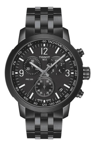 Relógio de pulso Tissot PRC 200 chronograph com corria de aço inoxidável cor preto