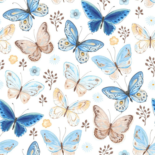 Papel Parede Sala Borboleta Butterfly Tom Pastel Azul 1,5m