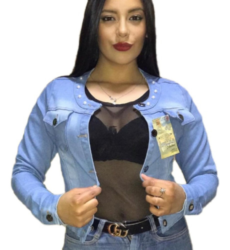 Chaqueta Para Dama En Jean Licrado Cuello Redondo 