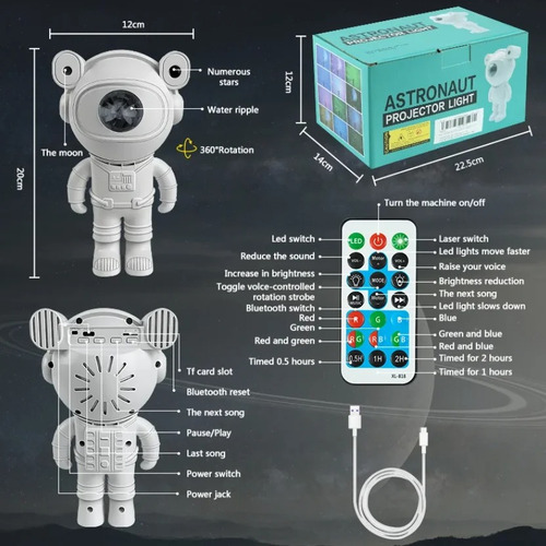 Proyector Astronauta Decorativo + Bocina + Control. Galaxia