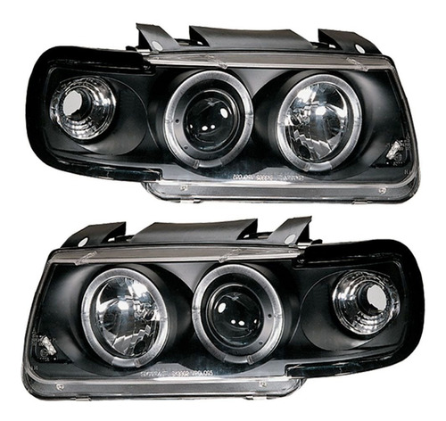 Farol Angel Eyes Led Vw Polo 1996 A 2002 Máscara Negra