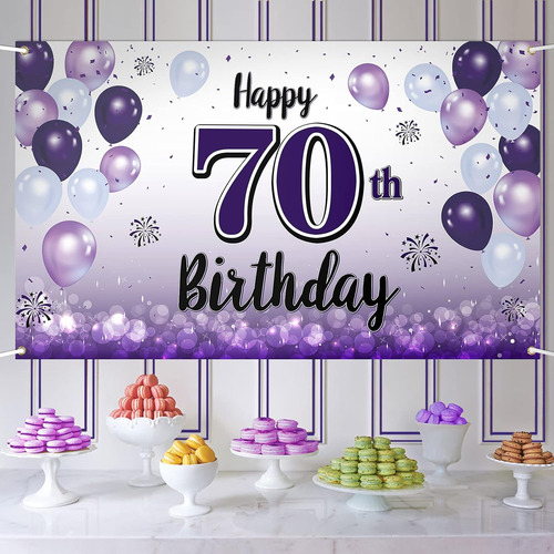 Cartel Grande Morado De Feliz Cumpleaños 70  Saludos A Los 