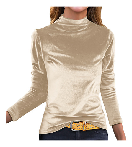 Blusa De Cuello Alto De Manga Larga De Invierno Con Parte Su