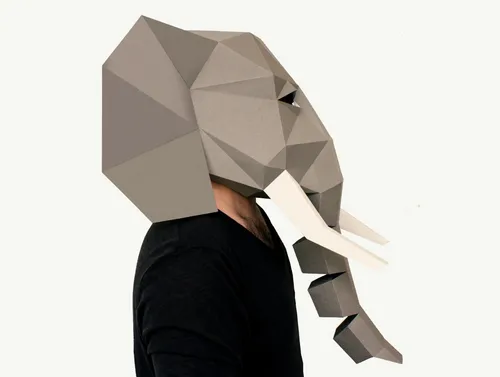 Máscara Elefante Con Trompa Móvil Halloween Poligonal 3d