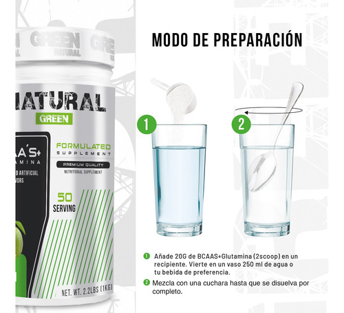 Aminoácidos Bcaas + Glutamina Natural Green 1kg Sabores Limón