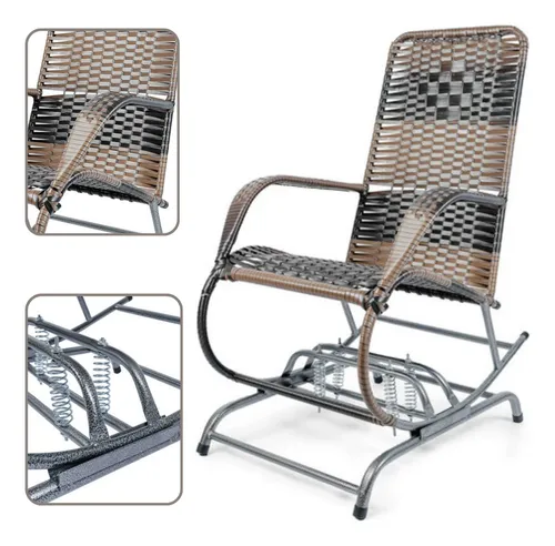 comprar Cadeira de Balanço com Fibra Sintética Listrada Cor Marrom