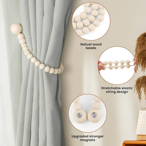 6 Abrazaderas Para Cortinas, Soporte De Madera Para Cortinas