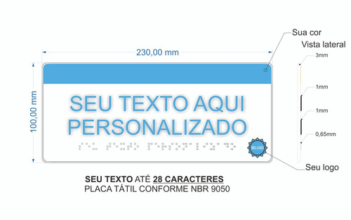 03 Pçs Placa Braille Relevo Pesrsonalizada