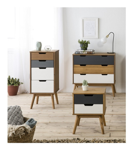 Cómoda Flen Cera, Gris, Blanco Këssa Muebles