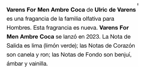 Ulric Varens For Men Ambre Coca 100ml Perfumesfreeshop! Volumen De La Unidad 100 Fl Oz