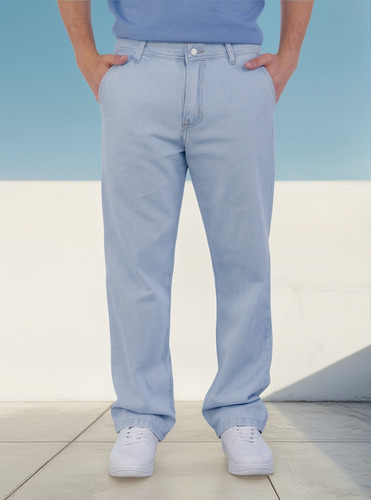 Pantalones Jean Baggy Hombre Liso Clasico