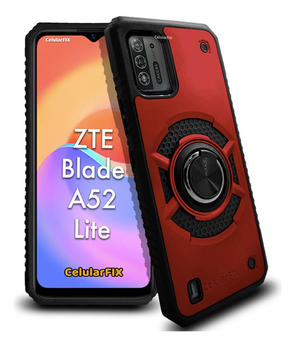 Funda P/ Zte Blade A52 Lite, Uso Rudo Con Anillo + Mica