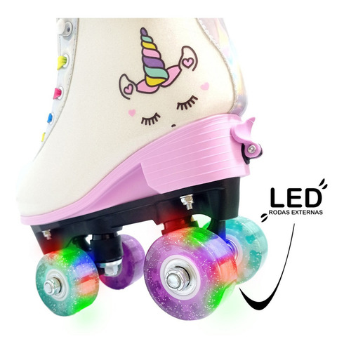 Imagem 2 de 5 de Patins Quad Roller Skate Ajustável Led Luz Unicórnio Fenix