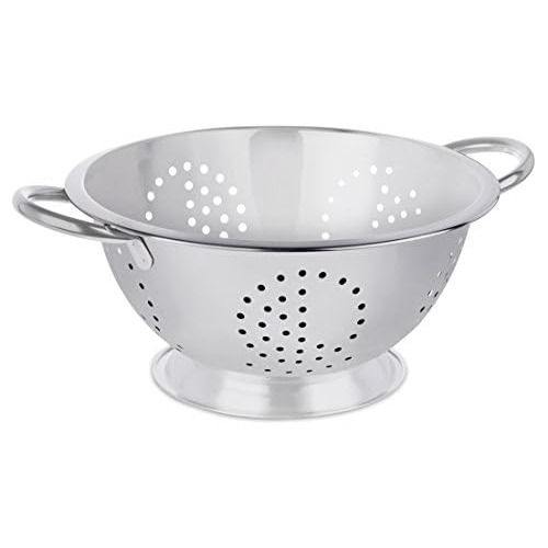 Round Stainless Steel Colander - Self Draining Pasta Bo...