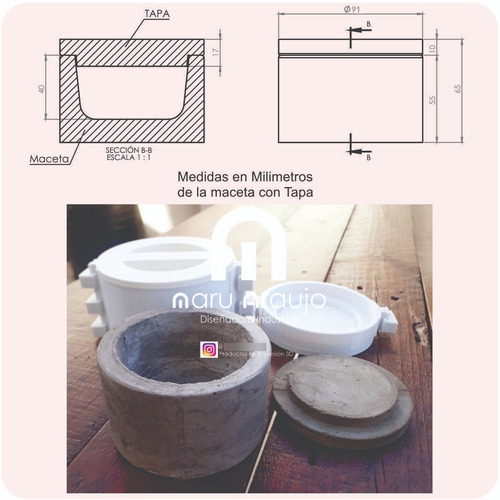 Imagen 3 de 6 de Molde Maceta/porta Vela Cilindro Cemento N10+moldetapa+clips
