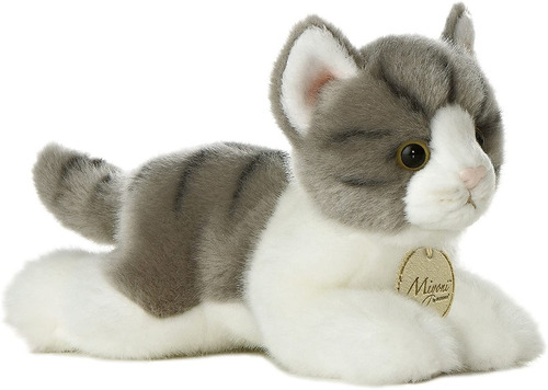 Peluche Aurora, Línea Miyoni, Gato Tabby Gris Con Blanco