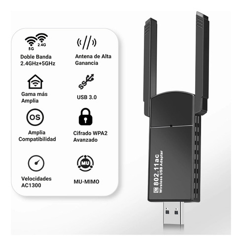 Adaptador Wifi Usb 1300mbps 5dbi Wifi Receptor