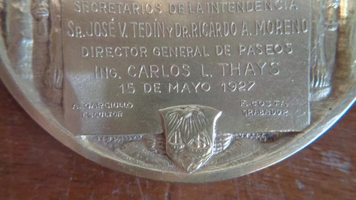 Antigua Medalla Municipalidad De Buenos Aires Plaza Alberdi
