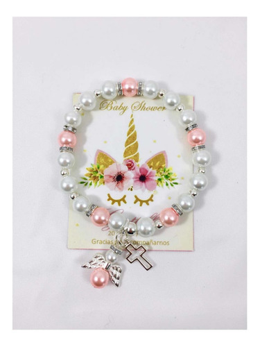 Imagen 9 de 9 de 15 Pulsera Recuerdo Bautizo Niña Rosa Baby Shower Comunion