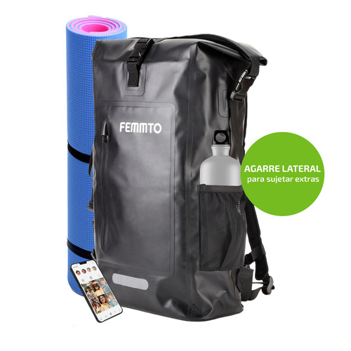 Imagen 6 de 9 de Mochila Estanco De Aire Libre 25 Lts Femmto Mochilero Viaje Color Negro