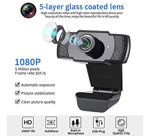 Imagen 2 de 3 de Camara Web Hd 1080p Con Microfono, Camara Web Usb Para Co