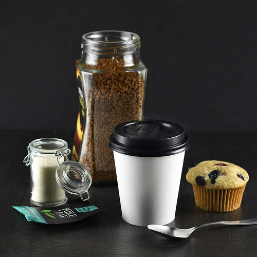 50 Vasos Desechable De Papel Con Tapa Para Café 12oz Calient Blanco