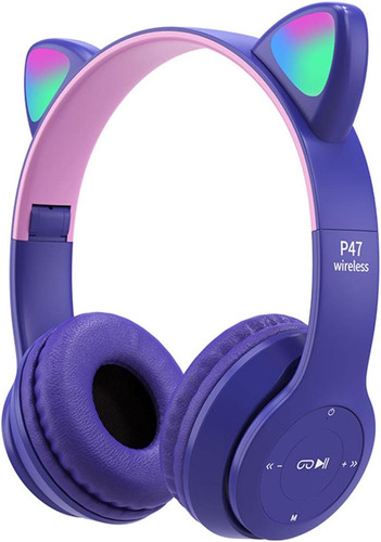 Audífonos Para Niños, Cat Ear Led Up Bluetooth 5.0 Auricul