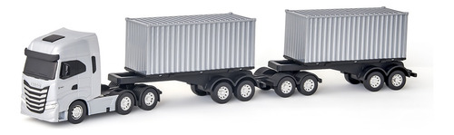 Caminhão Miniatura Iveco S-way Rodotrem Container Replica Cor Cinza