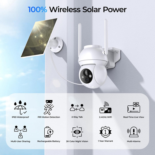 Câmera De Segurança Tovdor Solar Outdoor 2k 360° View Wifi 6