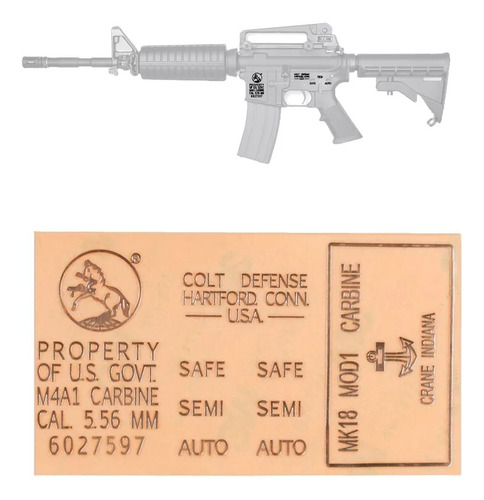 Stickers Metalicas Colt M4a1 Mk18 Militar Rifle Tactico 5.56