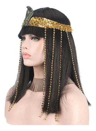 Peluca De Cleopatra Y Cabeza Serpiente Con Borlas Y Cuentas