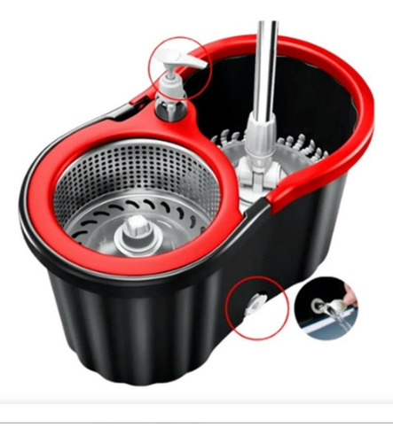 Balde Mopa Centrifugo Tambor Acero Inox Negro