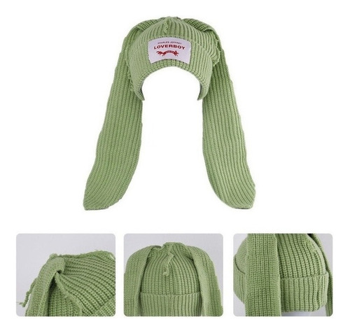 Gorro Cálido De Punto Sólido Con Orejas Largas A