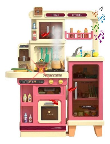 Cocinita Interactiva Cocina Con Vapor Agua Luz Sonido 103cm Color Beige