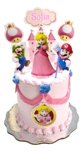 Toppers Cake Adorno Para Torta Princesa Peach Mario Bros 