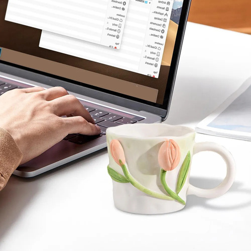 Taza De Cerámica Con Flores 3d Taza De Café Con Flores 3d Ta