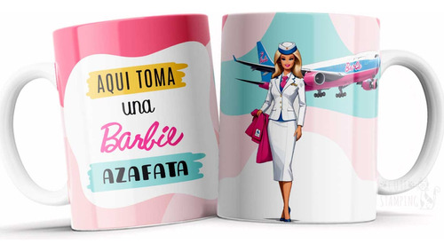 Taza Personalizada Aquí Toma Barbie Azafata Ideal Regalo