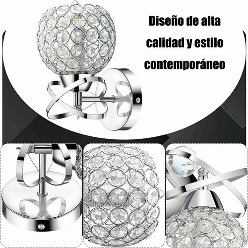Lámpara De Pared Con Cristales, Diseño Moderno Plateado