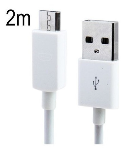 Imagen 2 de 5 de Cable Micro Usb Largo 2 Metros Mts Cargador Color Blanco